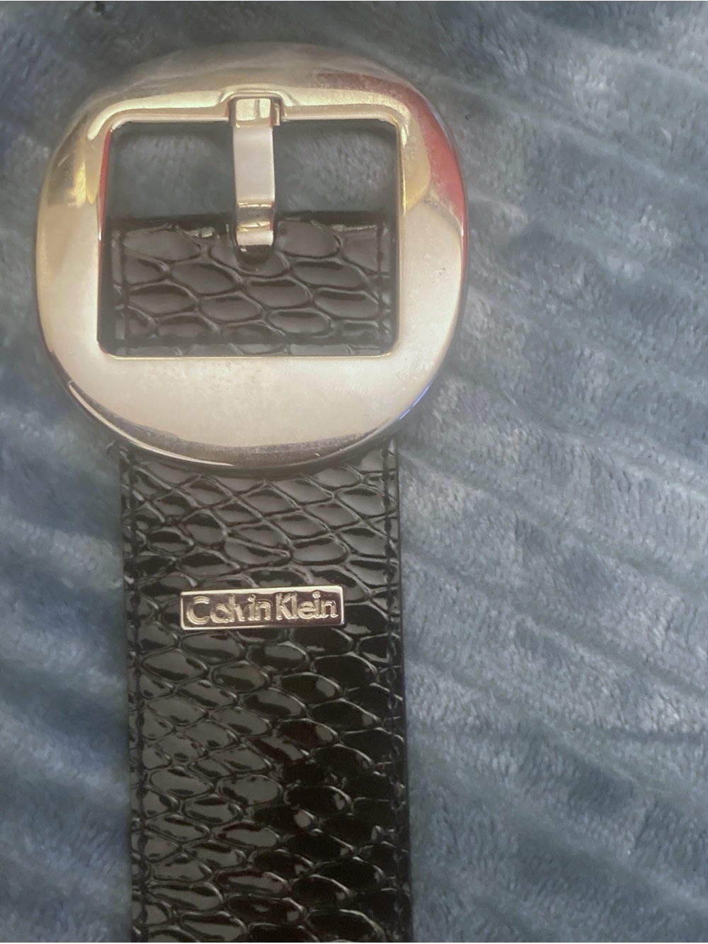 Calvin Klein Black Croc-Embossed Belt with Polished Silver Buckle